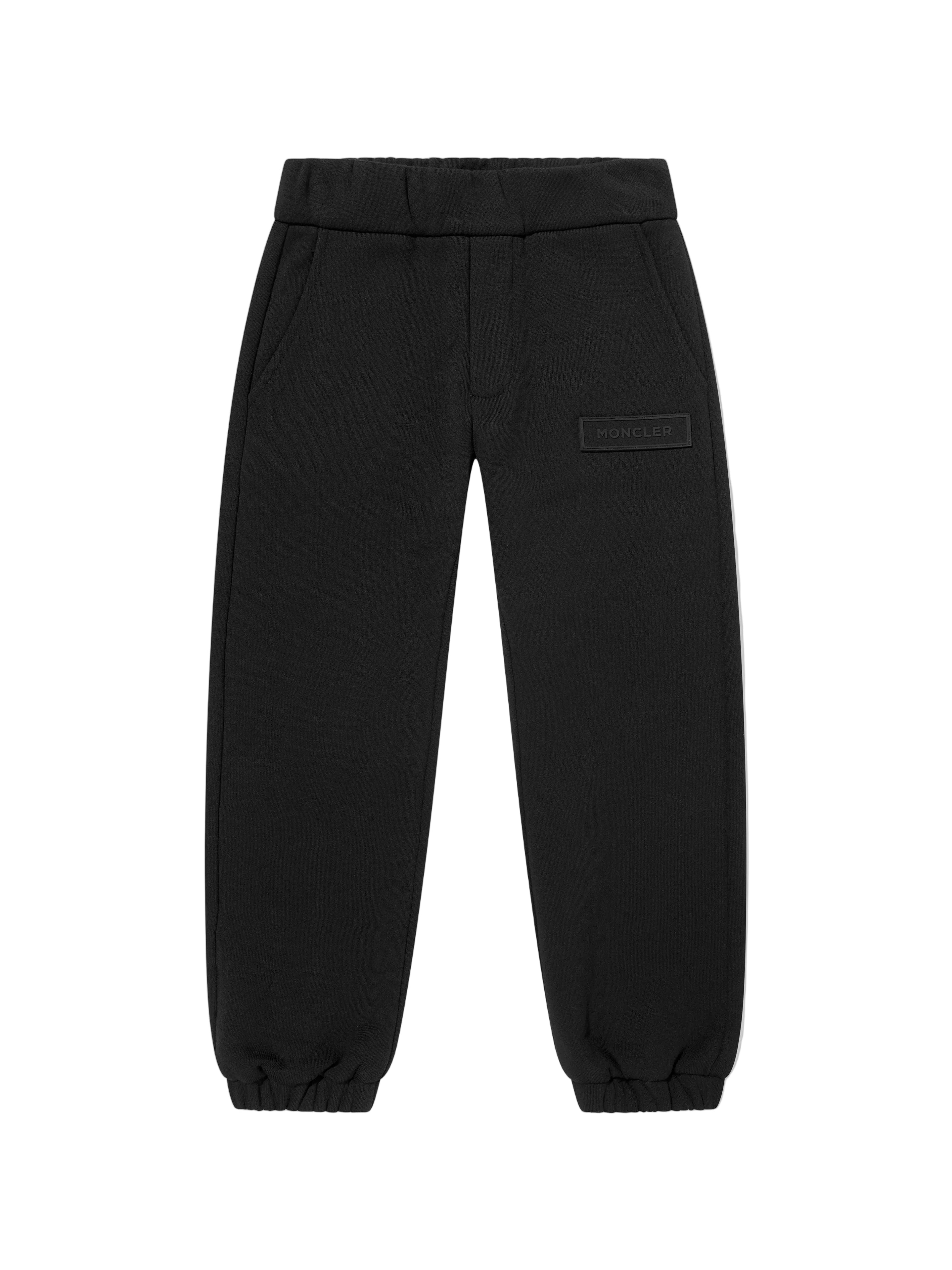 Front View of Moncler Enfant Boys Logo Black Sweatpants